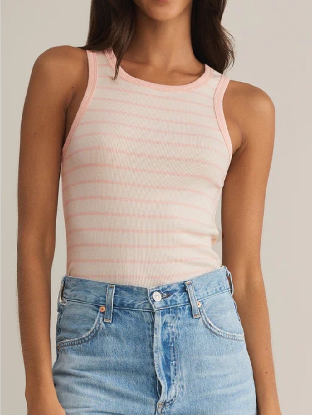 Z Supply Hadley Striped Rib Tank Pink Salt